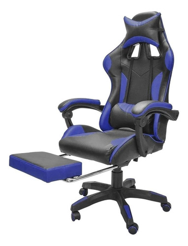 Imagen 5 de 5 de Silla de escritorio Top Living Beamer gamer ergonómica negra y azul con tapizado de cuero sintético