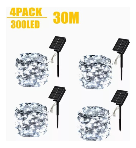 Guirnalda De Luces Solares, Paquete De 4 M, 300 Led, Decorac Color Blanco