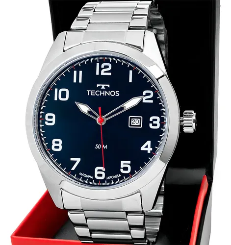 Relógio Masculino Technos Militar Prova D'água Cor Do Bisel Prateado Calendário 2115tyn/1a