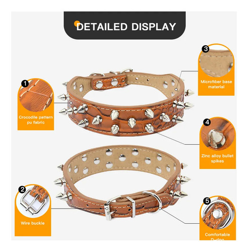 Ri Collar For Perro Con Picos /r/de Metal Cuero Con Estilo.