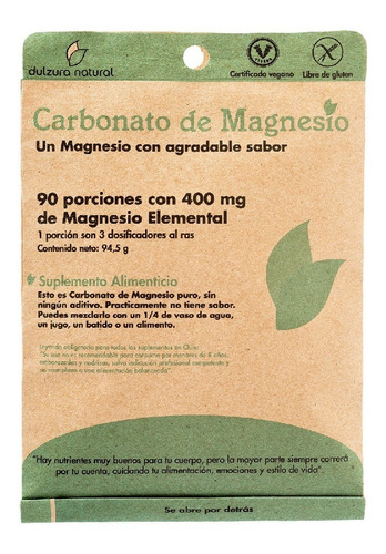 Carbonato De Magnesio Dulzura Natural En Polvo 90 Serv 400mg