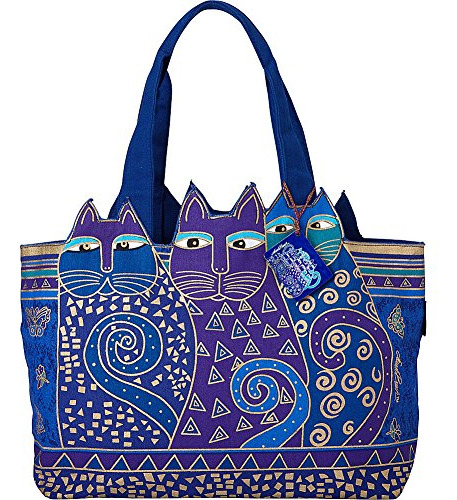 Bolso Grande De Hombro Con Estampado De Gatos Azules Índigo