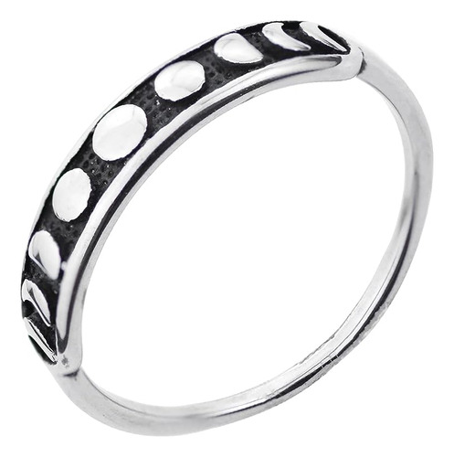 Anillo Gotico Negro Fase Lunar Plata Forma Redonda Minimalis