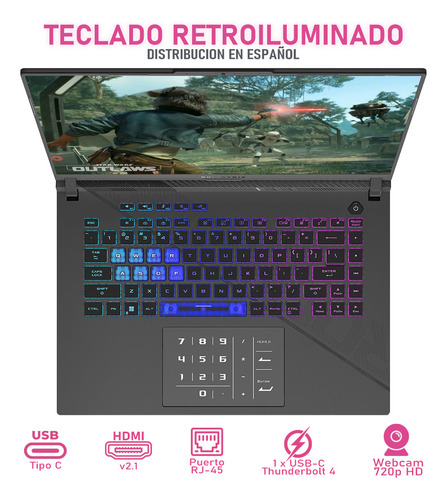 Laptop Gamer ASUS ROG Strix G16 NVIDIA GeForce RTX 4060 8GB Intel Core I7 13650HX 32GB RAM 1.5TB SSD 16" Windows 11 Home Teclado en Español Mouse DXT Gaming