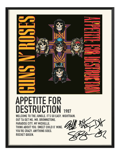 Poster Guns&roses Album Tracklist Appetite Destruction 80x60