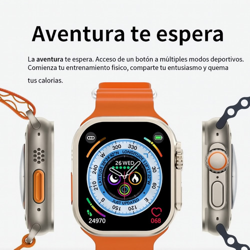 Reloj Smartwatch T900 Ultra 2 Big 2.19 Carga Inalámbrica Negro Milanese Naranja Gris