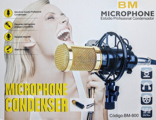 Microfone Podcast Estúdio Profissional P/gravação Bm800 Cor Dourado Dourado