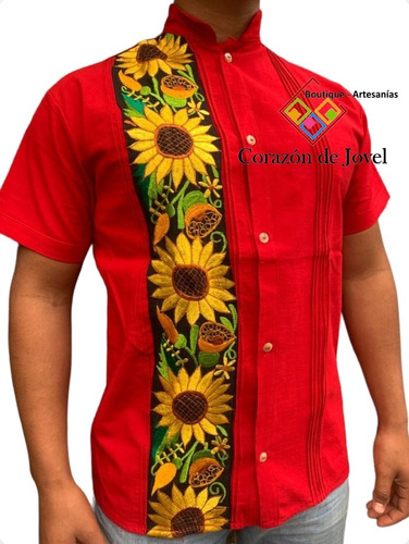 Guayaberas De Manta/manga Corta Bordadas De Girasoles