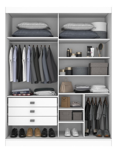 Guarda Roupa Casal 2 Portas 3 Gavetas Com Espelho 100% Mdf