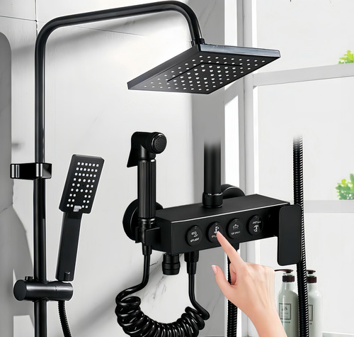 Ducha Columna Negra Push Boton Set 4 Funciones 3 Engranajes