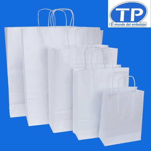 Bolsas De Papel Blancas 12x19 C/manija De Hilo X100 U Bp1