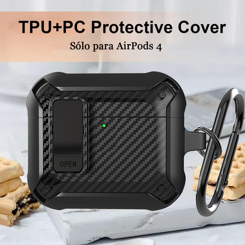 USTIYA Funda Para AirPods 4 Case Uso Rudo Protector Carcasa Seguro Color Negro Cover