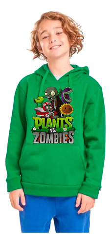 Buzo Canguro Felpa  Unisex  Plantas Vs Zombies En 2 Diseños