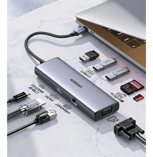 Adaptador Ugreen 9 In 1 Usb-c Multifunction Adapter - Gris