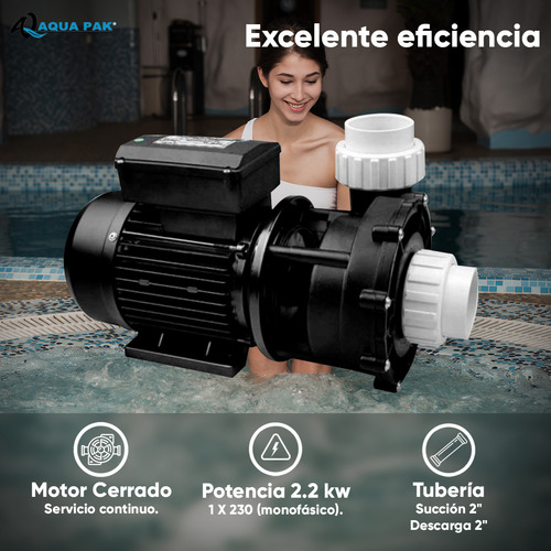Aqua Pak Motobomba Para Hidromasaje/spa Nova30-1230 / Hp 3 2.2 Kw De 230v (monofásico) / Bomba Para Recircular Agua En Tinas De Hidromasaje