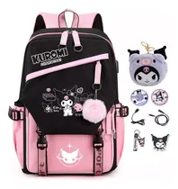 Comprar Mochilas Escolares Niña Kuromi Mochila Para Laptop Impermeable Con Carga Usb Y Conector Para Auriculares Y Llavero Kawaii Estilo Coreano Juvenil