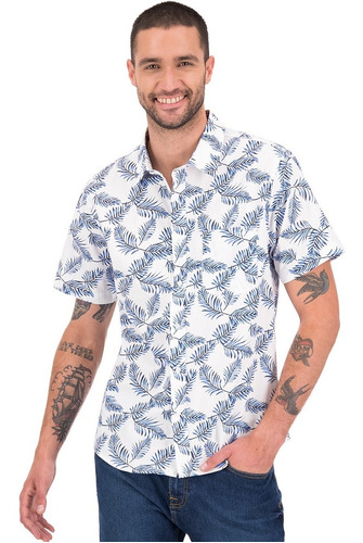 Aca Joe Camisa Casual Estampada Ramas De Hombre 