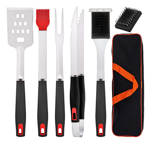 Espatula Para Parrilla Con Pinzas Mango Negro De 40 Cm 7 Pz