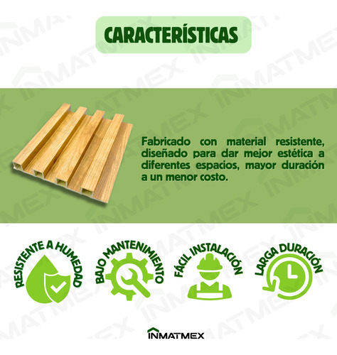 Panel Lambrin Madera Wpc 12 Pzs 1mx16cm Inmatmex