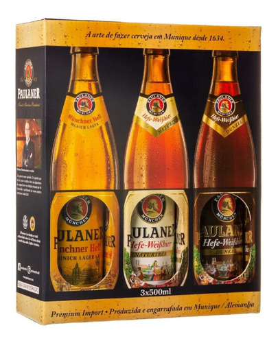 Kit 3 Cerveja Paulaner Weiss, Munchner, Dunkel 500ml