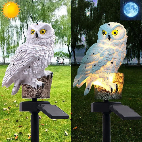Lampara Led Solar Buho Jardín Terraza Decoración Color Blanco