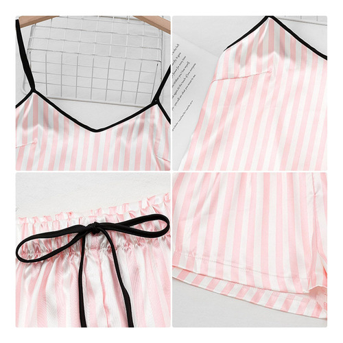 Conjunto Pijama Corto Con Estampado Gráfico Acanalado Mujer
