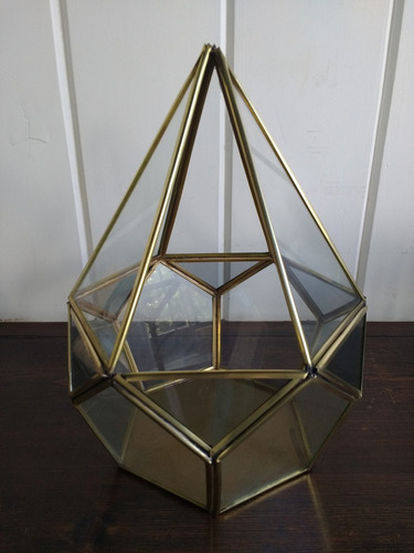 Maceta Terrario Vitraux Piramide De Vidrio Y Bronce