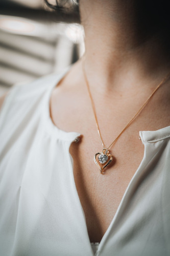 Cadena De Plata Mujer Chapado Cadena Oro 14k Dije Corazón
