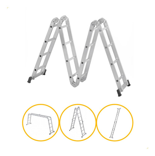 Escada Articulada De Alumínio 4x4 16 Degraus Multifuncional Cor Cinza
