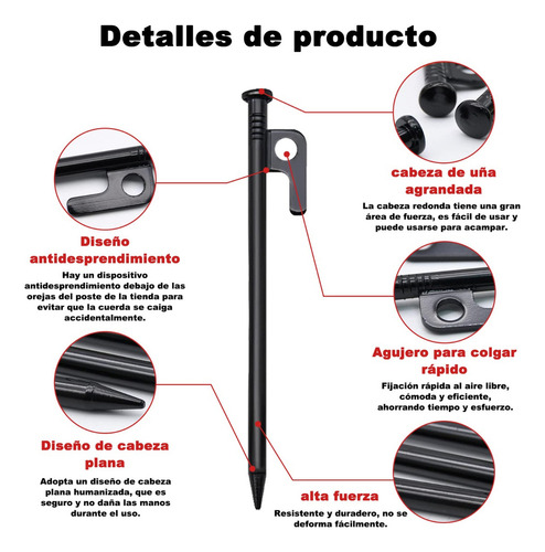 Estacas De Acero Resistentes De 30cm Para Tienda, 8 Piezas