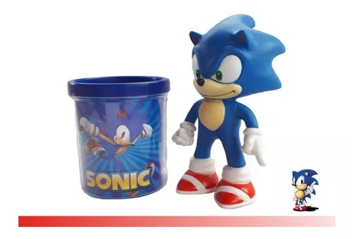 Boneco Sonic Vermelho 16cm Caneca 350m Sega Coleção (cores