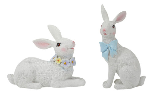 2 Piezas Estatuas De Conejo De Pascua Figuritas De Conejo De