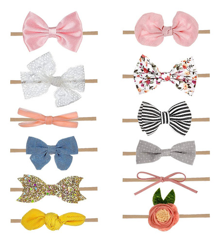 12 Piezas Bebé Diadema Pelo Cintas, Elásticas Diademas