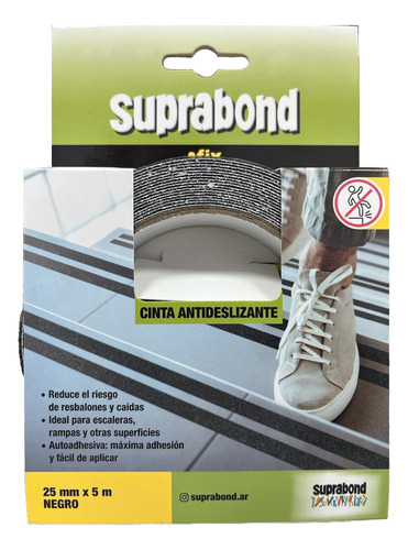 Cinta Antideslizante Suprabond Autoadhesiva - 25mm X 5m Color Negro