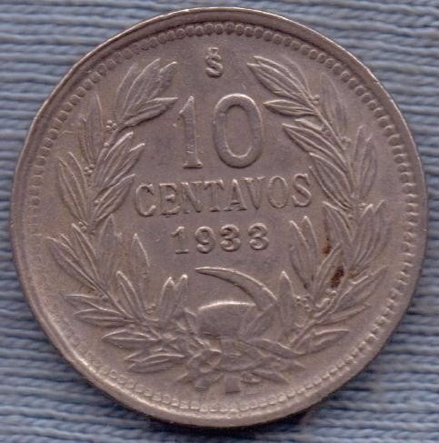Chile 10 Centavos 1933 * Escudo *