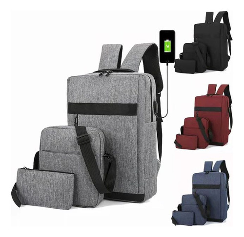 Bolso - Mochila De Tres Piezas Con Puerto Y Cable Usb 