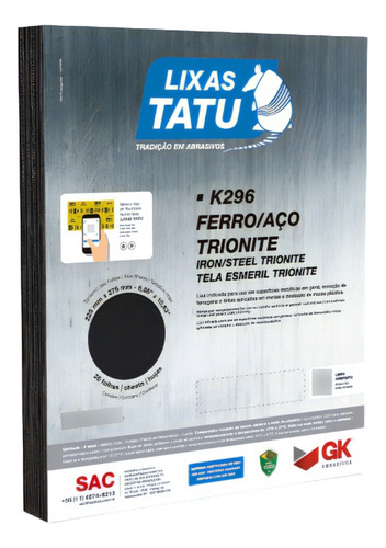 Pacote Lixa Ferro Aço Trionite Tatu Grao 80 - 10 Unidades