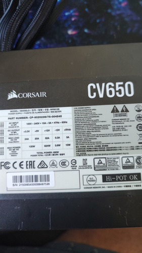 Fonte Atx Corsair Cv650 80 Plus Semi Nova Preto (Usado)