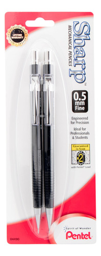 Portaminas Automático Afilado 0.5 Mm Negro 2 Unidades