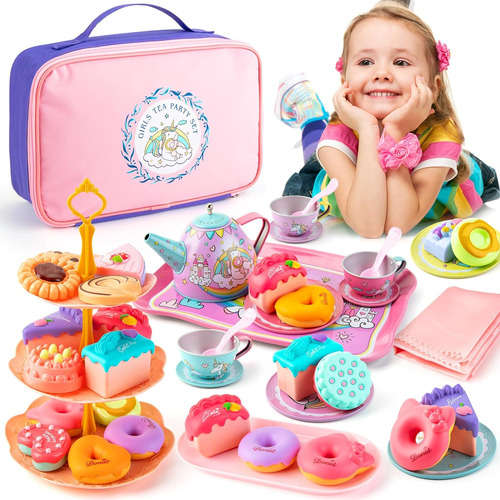 Set De Fiesta De Té Juboury Para Niñas Pequeñas, Pretend Tin