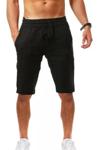 Short Pantalón De Algodón Y Lino Para Hombre, Playa, Yoga