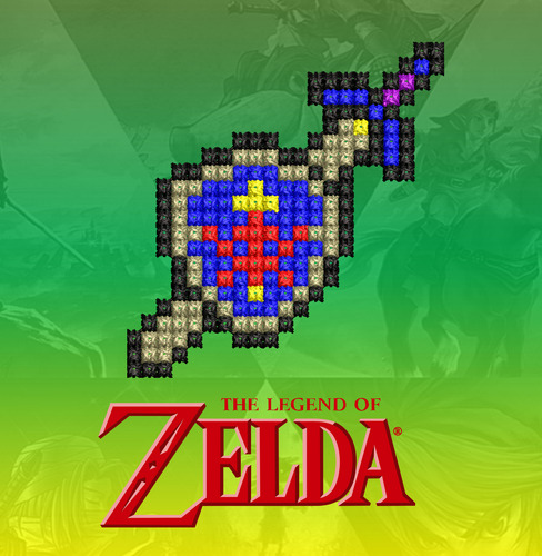 Zelda Escudo Y Espada - Playera Bordada Pixel Art Algodón