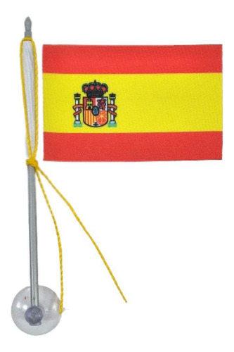 Mini Bandeira Espanha Com Ventosa Poliéster (5,5cm X 8,5cm)