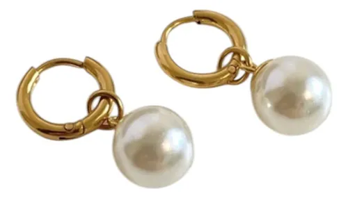 comprar Aros Argolla Maxi Perla Checa Moda Mujer Elegante Baño Oro18