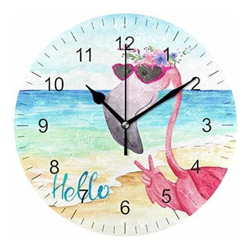 Wamika Wall Clock Pink Flamingo Playa Mar Flores Verano Sile