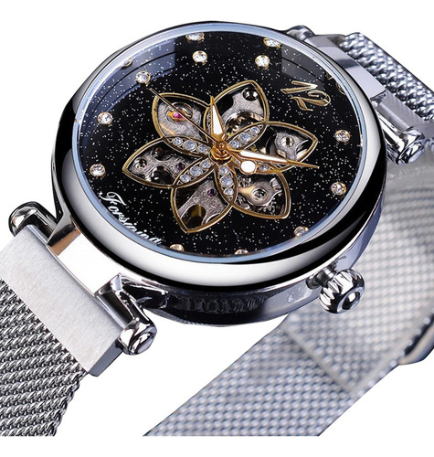 Reloj Mecánico Automático Para Mujer 343l Rhinestone Flower