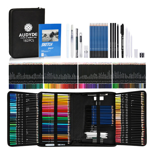 Set De Arte Profesional 182 Lápices Colores Dibujo Kit