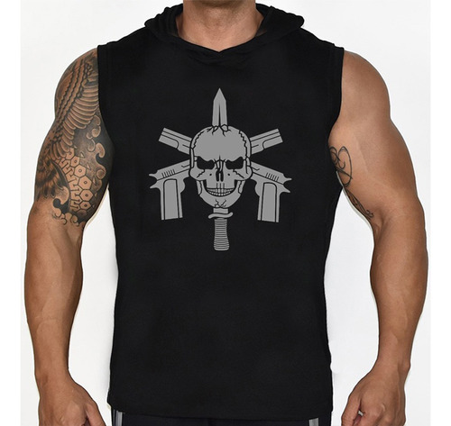 Camiseta Regata Com Capuz Faca Na Caveira Bope  Academia 