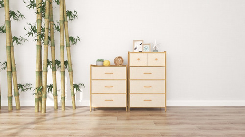 Mu:4life Organizador Cómoda Estructura Bambú Y 5 Cajon Tela Color Lino