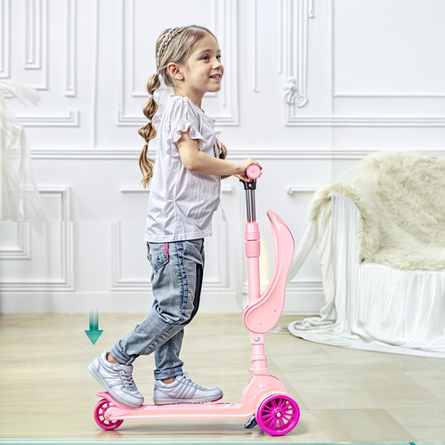 Patín Con Silla 3 Ruedas Montable Con Luces Y Sonidos Niños Color Rosa